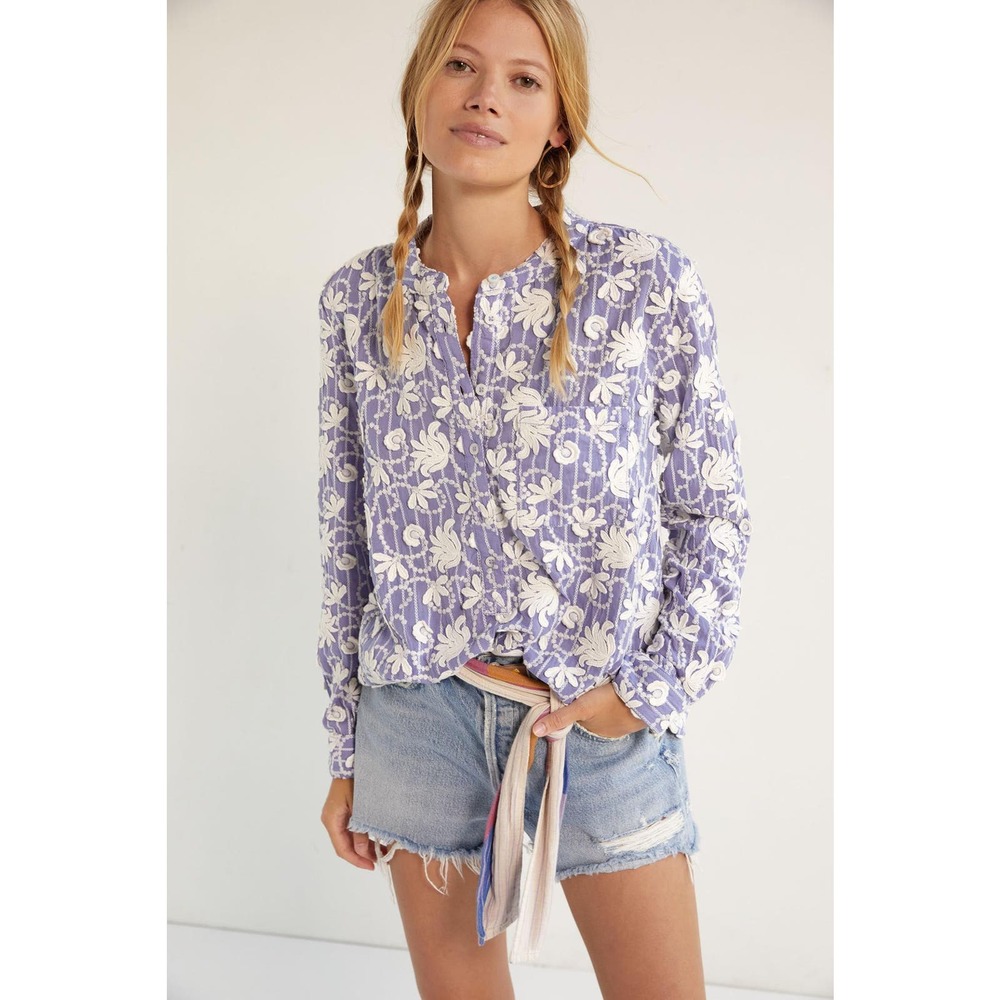 Anthropologie Pilcro Womens Blouse Pilcro The Whitney Trapeze Buttondown Blue S